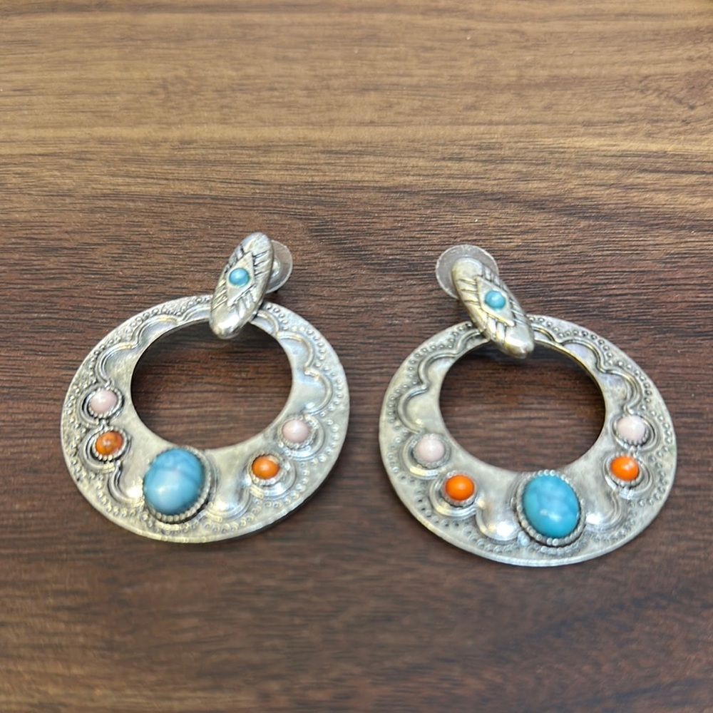 Silver and Turquoise Hoop Earrings Western style ! Fashion Earings